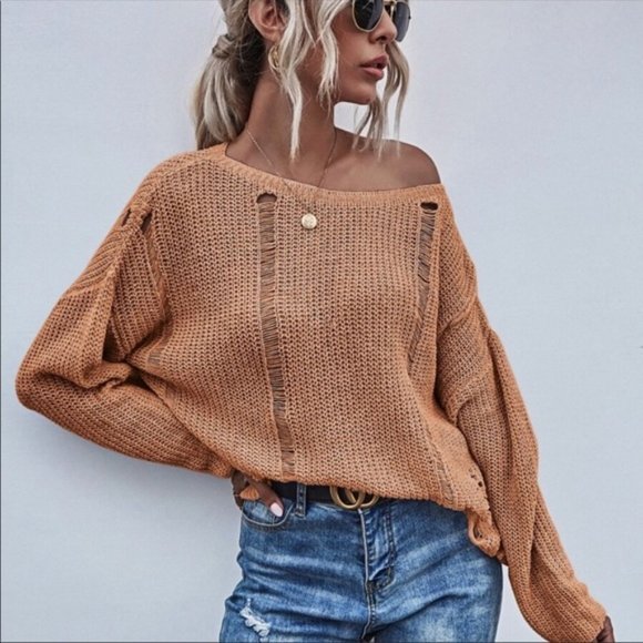 !!! SALE --- TAN DISTRESSED SWEATER - Picture 7 of 7
